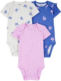 Carter's Child of Mine Baby Girl Bodysuits - Indigo Flower, 3 Pack, Preemie-18 Months