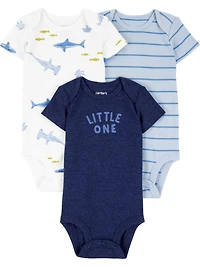 Carter's Child of Mine Baby Boy Bodysuits - Blue Shark, 3 Pack, Preemie-24 Months