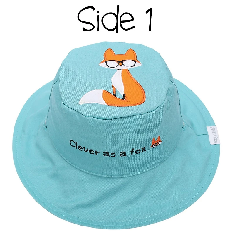 FlapJackKids - Chapeau de soleil réversible pour bébés, enfants et petites - Renard et hérisson - UPF 50+