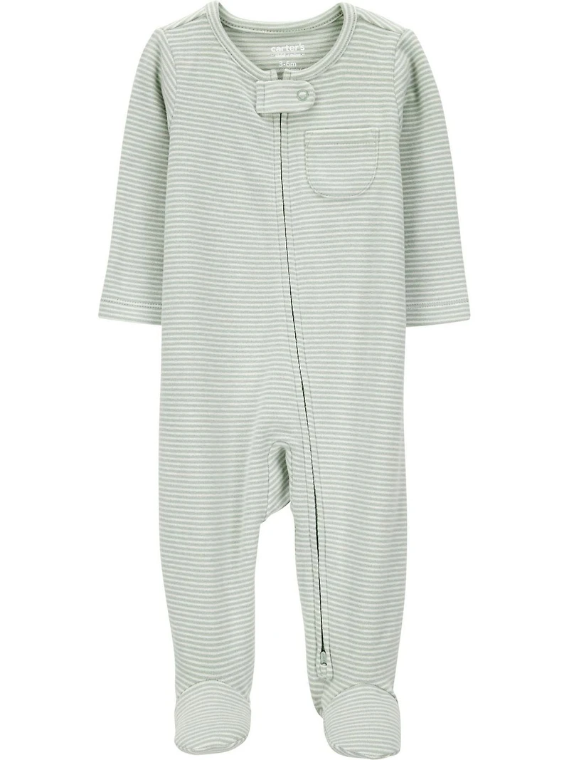 Carter's Child of Mine Baby Unisex Green Stripe Sleep N Play Set, 2-Pack