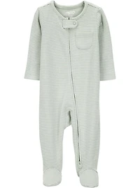 Carter's Child of Mine Baby Unisex Green Stripe Sleep N Play Set, 2-Pack