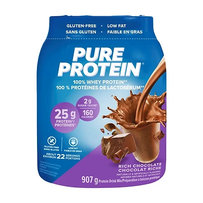 Rich Chocolate, 100% Whey Protein Powder, 25 g protein and 2 g sugar/scoop, 907 g/2 lbs