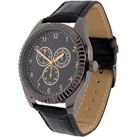 Montre analogique facile à lire pour homme avec bracelet en similicuir PU noir et ensemble de bracelets