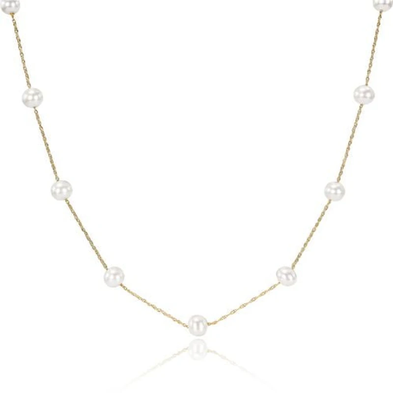 Miabella Collier de 17 pouces à perles d'eau douce cultivées 5,5-6mm en or jaune 10 K
