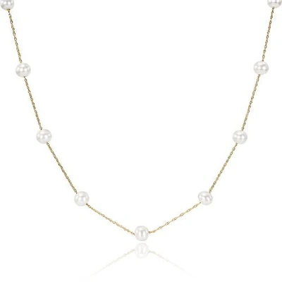 Miabella Collier de 17 pouces à perles d'eau douce cultivées 5,5-6mm en or jaune 10 K