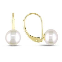 Miabella 7-7.5mm Freshwater Cultured Pearl Earrings in 10 K Yellow Gold