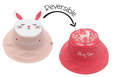 FlapJackKids - Chapeau de soleil réversible pour bébés, enfants et petites - Lapin et cerf - UPF 50+