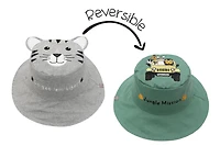 FlapJackKids - Reversible Baby, Kids & Toddler Sun Hat - Tiger & Safari Truck - UPF 50+