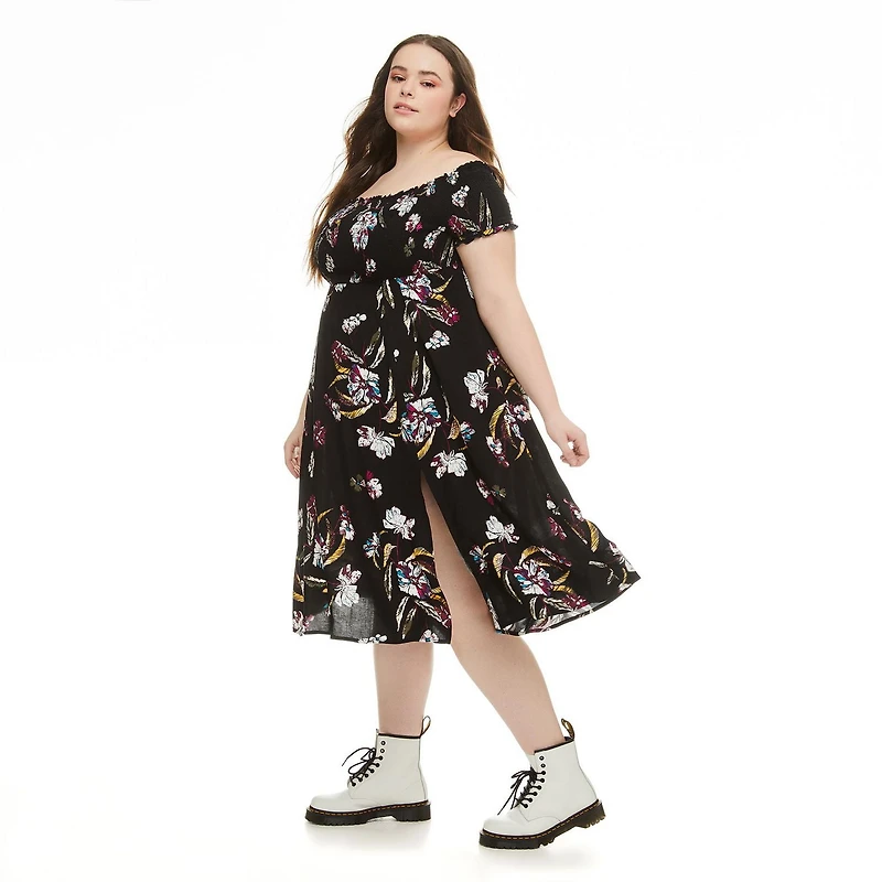 Harper + Zoe Plus Women's Smocked Bodice Midi Dress