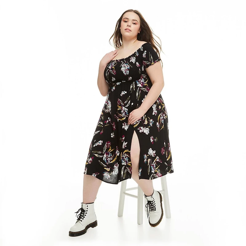 Harper + Zoe Plus Women's Smocked Bodice Midi Dress