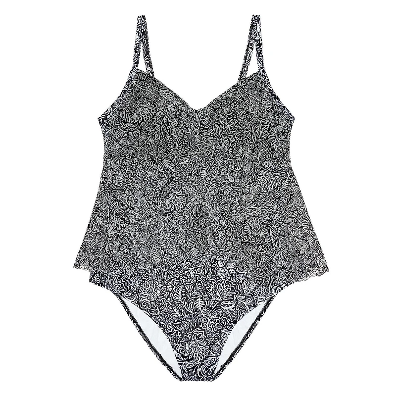 Krista Plus Women's Scoop Neck Mesh Tiered One Piece Swimsuit