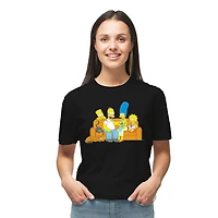 Ladies The Simpsons Family On The Couch Short Sleeve T-Shirt