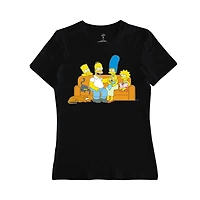 Ladies The Simpsons Family On The Couch Short Sleeve T-Shirt