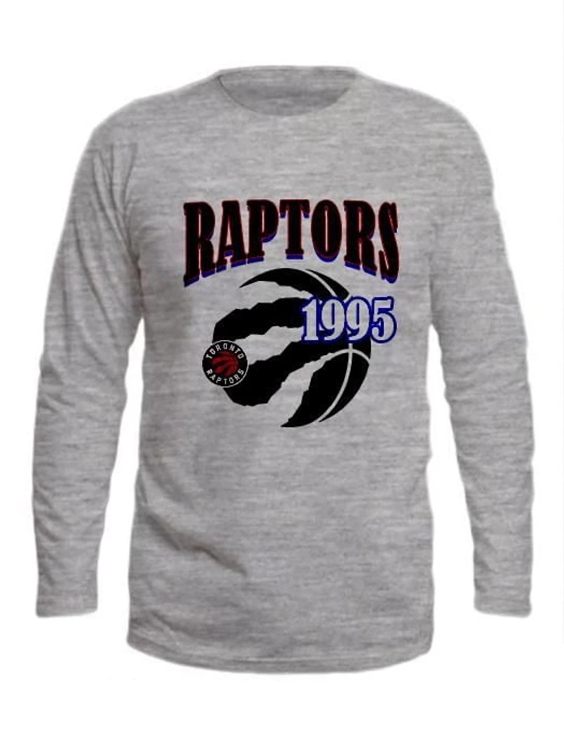T-shirt à manches longues gris chiné pour homme NBA Toronto Raptors 1995 Duo Logos