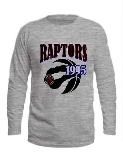 T-shirt à manches longues gris chiné pour homme NBA Toronto Raptors 1995 Duo Logos