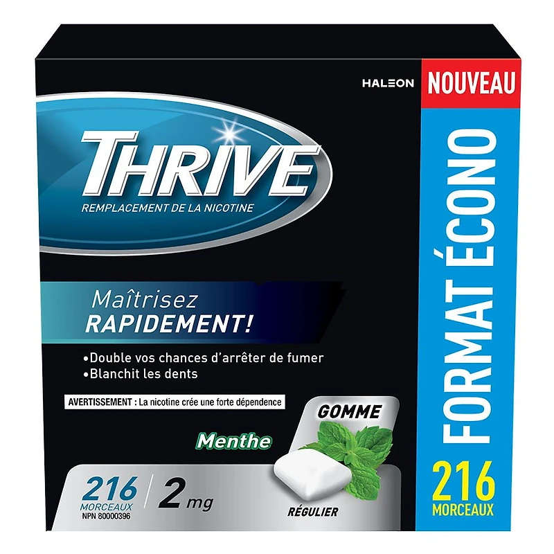 Thrive Gum 2mg Regular Strength Nicotine Replacement, Mint, 216 Count