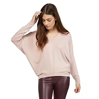 Mexx Womens V-Neck Baby French Terry Pullover Sweater
