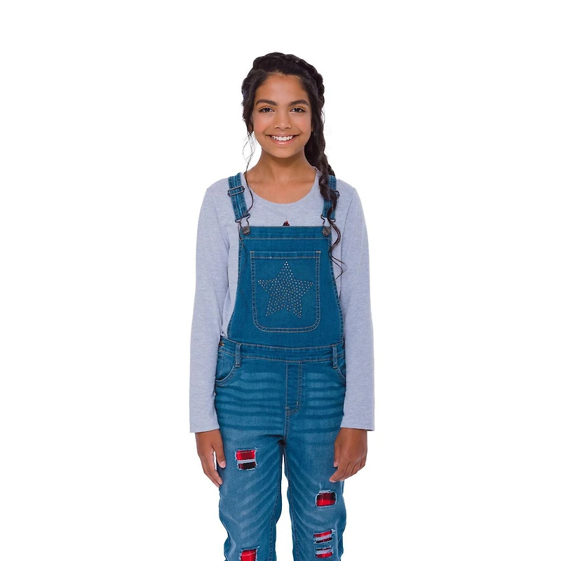 Salopette en denim à carreaux Mini Pop Kids pour fille