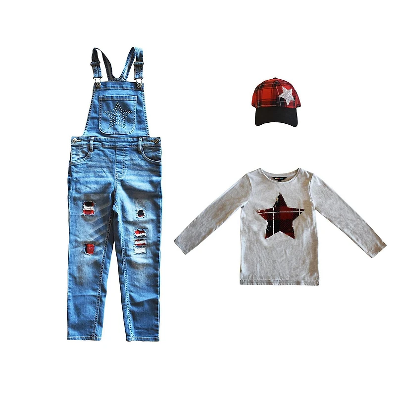 Salopette en denim à carreaux Mini Pop Kids pour fille