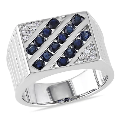 Bague Miabella pour hommes avec Saphirs blues et blancs 2 CT PBT en argent sterling