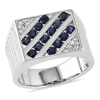 Bague Miabella pour hommes avec Saphirs blues et blancs 2 CT PBT en argent sterling