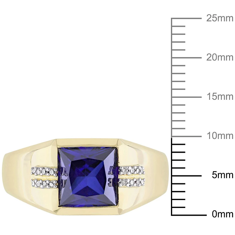 Bague pour homme Miabella avec saphir bleu synthétique 3 CT PBT et accents de diamants en or jaune 10K