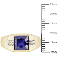 Bague pour homme Miabella avec saphir bleu synthétique 3 CT PBT et accents de diamants en or jaune 10K