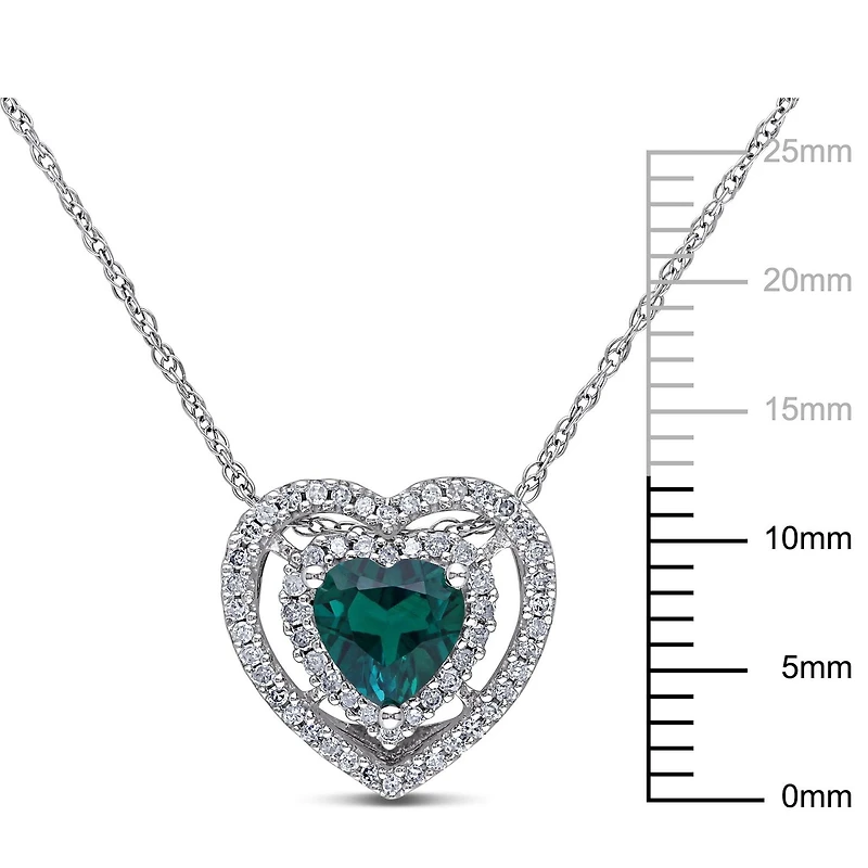 Miabella 3/4 Carat T.G.W. Created Emerald and 1/5 Carat T.W. Diamond 10K White Gold Double Halo Heart Pendant, 17"