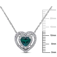 Miabella 3/4 Carat T.G.W. Created Emerald and 1/5 Carat T.W. Diamond 10K White Gold Double Halo Heart Pendant, 17"