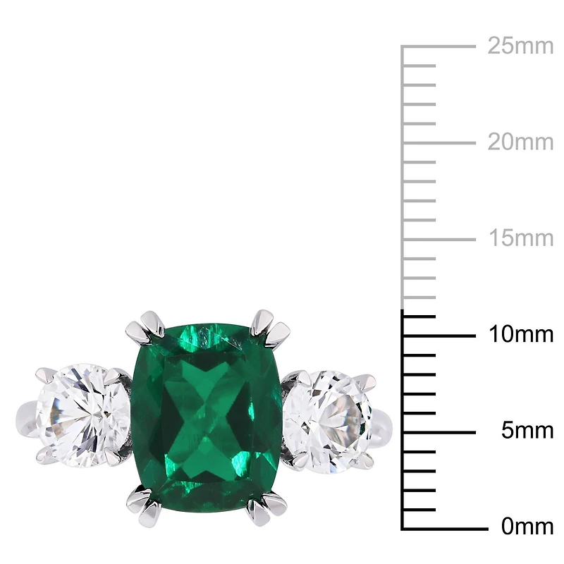 Bague de fiançailles à 3 pierres Miabella avec émeraude synthétique et saphirs blancs synthétiques 4 CT PBT en or blanc 10K