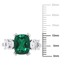 Bague de fiançailles à 3 pierres Miabella avec émeraude synthétique et saphirs blancs synthétiques 4 CT PBT en or blanc 10K