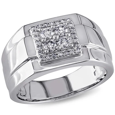 Bague Miabella pour hommes d'auréole avec diamants 1/2 CT poids total en or blanc 10K