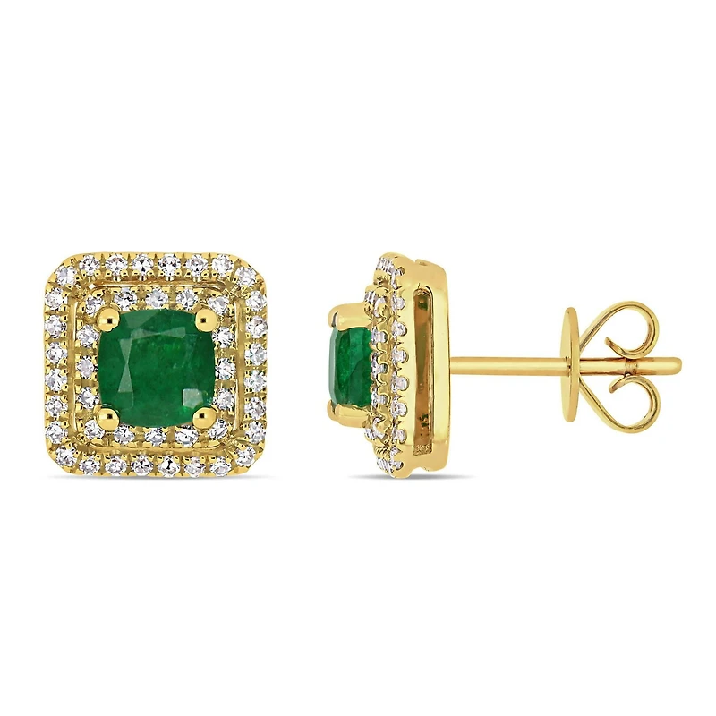 Miabella 1 Carat T.G.W. Emerald and 2/5 Carat T.W. Diamond 14K Yellow Gold Halo Stud Earrings