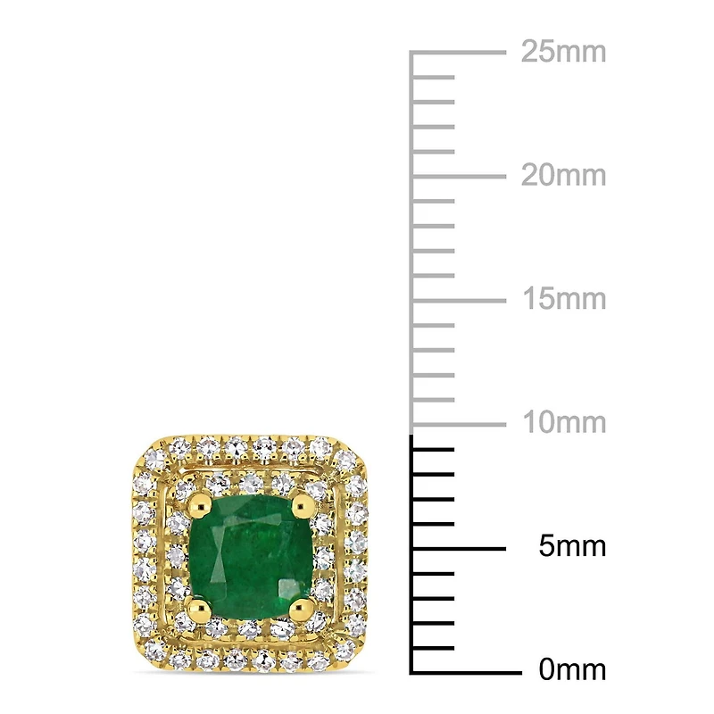 Miabella 1 Carat T.G.W. Emerald and 2/5 Carat T.W. Diamond 14K Yellow Gold Halo Stud Earrings