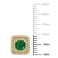 Miabella 1 Carat T.G.W. Emerald and 2/5 Carat T.W. Diamond 14K Yellow Gold Halo Stud Earrings