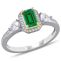 Miabella 7/8 Carat T.G.W. Emerald, White Sapphire and 1/8 Carat T.W. Diamond 14K Two-Tone Gold 3-Stone Engagement Ring