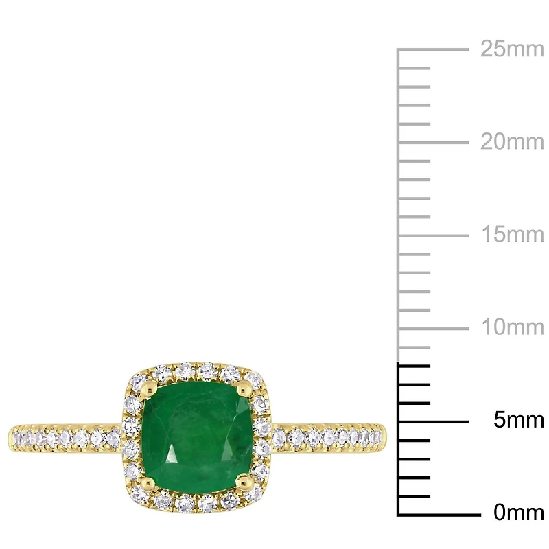 Bague de fiançailles de forme auréole Miabella avec émeraude 4/5 CT PBT et diamants 1/5 CT poids total en or jaune 14K