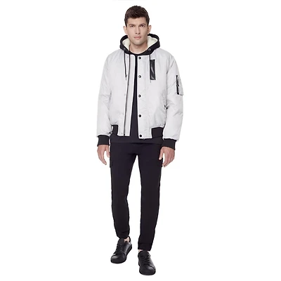 Dark Black Men's Hooded Bomber Jacket