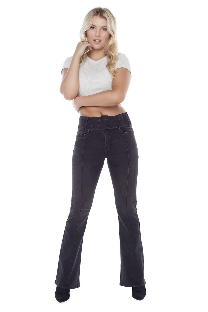 Jeaniologie ™ Ladies Mid Rise Flare Leg Pant - Black