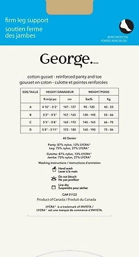 Bas-culotte avec soutien ferme des jambes à gousset en coton et à pointes renforcées de George pour dames