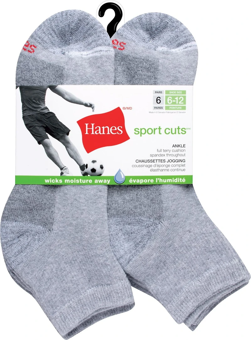 Hanes emballage de 6 Sport Cuts Chaussettes Jogging pour hommes Pointures 6 à 12