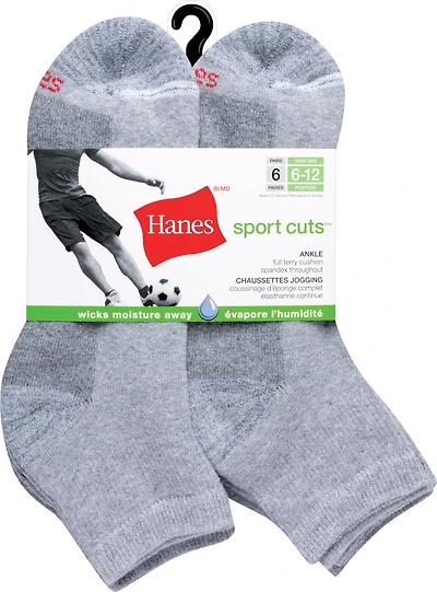 Hanes emballage de 6 Sport Cuts Chaussettes Jogging pour hommes Pointures 6 à 12