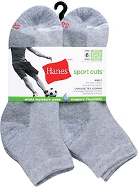Hanes emballage de 6 Sport Cuts Chaussettes Jogging pour hommes Pointures 6 à 12