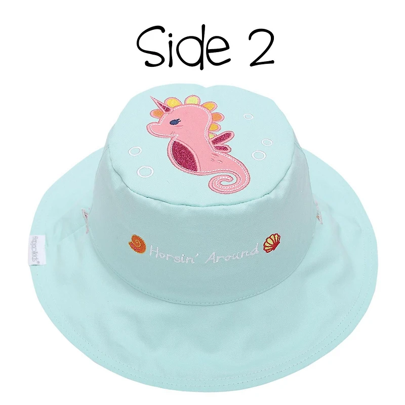 FlapJackKids - Reversible Baby, Kids & Toddler Sun Hat - Mermaid & Seahorse - UPF 50+