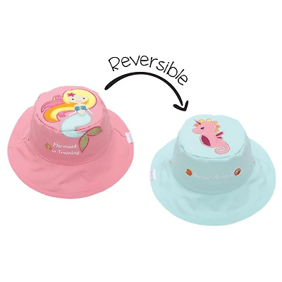 FlapJackKids - Reversible Baby, Kids & Toddler Sun Hat - Mermaid & Seahorse - UPF 50+