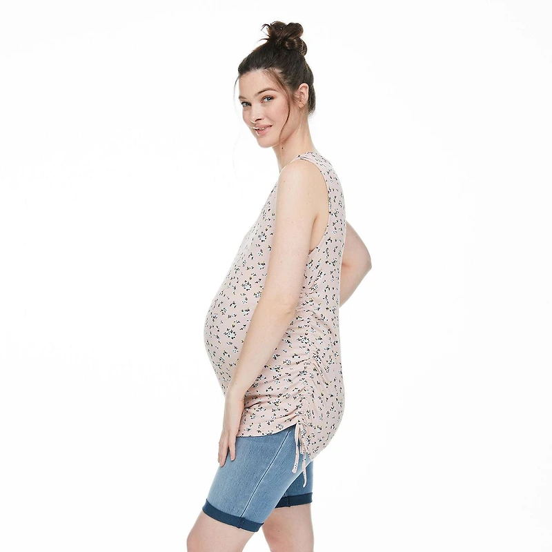 Paisley Sky Maternity Printed Side Ruched Rib Tank