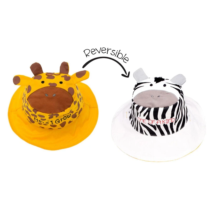 FlapJackKids - Reversible Baby, Kids & Toddler Sun Hat - Giraffe & Zebra - UPF 50+