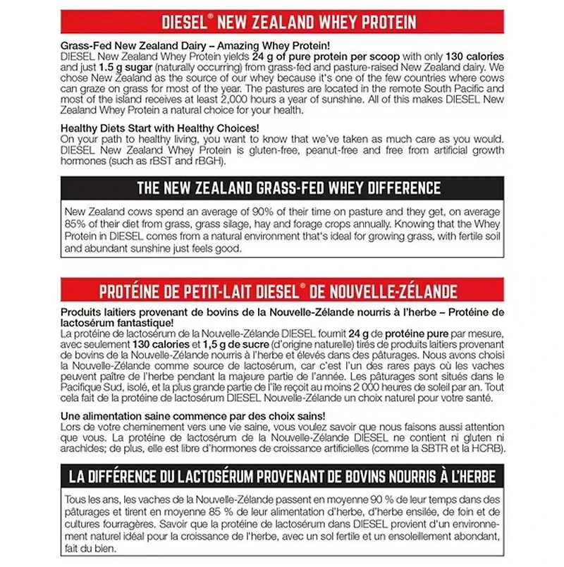 PERFECT Sports - Protéine de lactosérum de Nouvelle-Zélande DIESEL, crème glacée à la fraise 2 lb (908 g) DIESEL Protéine de lactosérum de Nouvelle-Zélande
