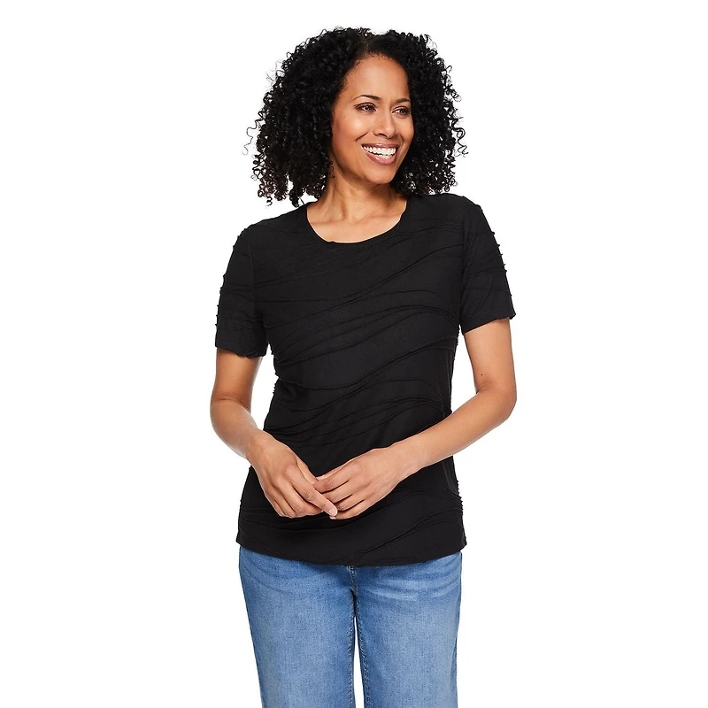 T-shirt à manches courtes avec texture ondulée Iyla pour femmes Tailles P-TG