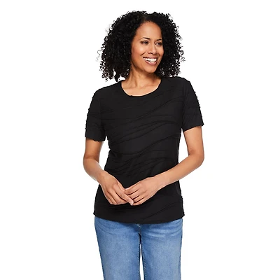 T-shirt à manches courtes avec texture ondulée Iyla pour femmes Tailles P-TG
